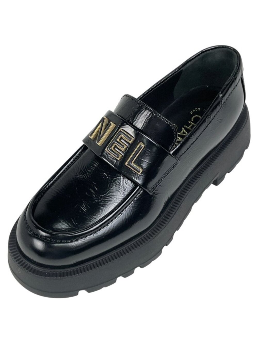 Chanel CC Logo Loafers Platform Shoes Leather Black